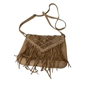 DAY & Mood leather camel color fringed crossbody.